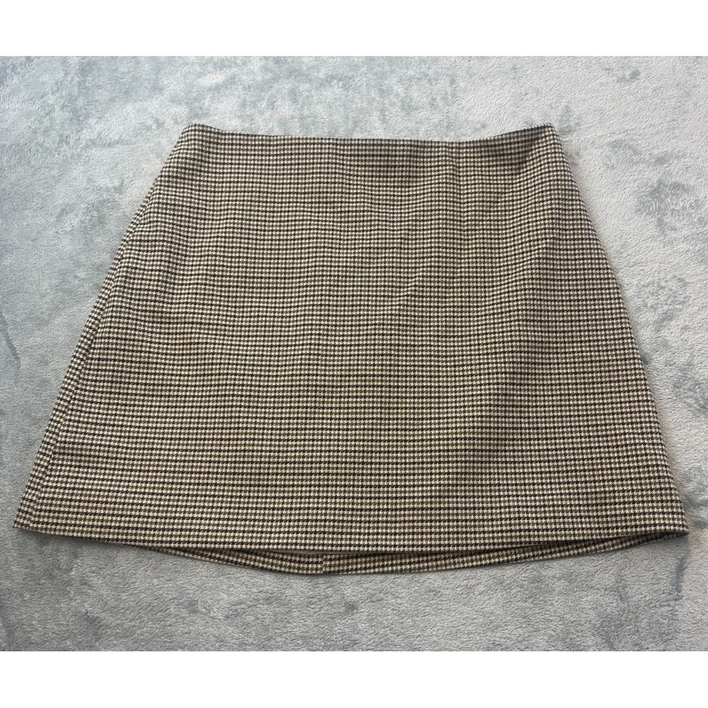 Divided by H&M Beige Houndstooth Mini Skirt Light Academia Preppy Size 8